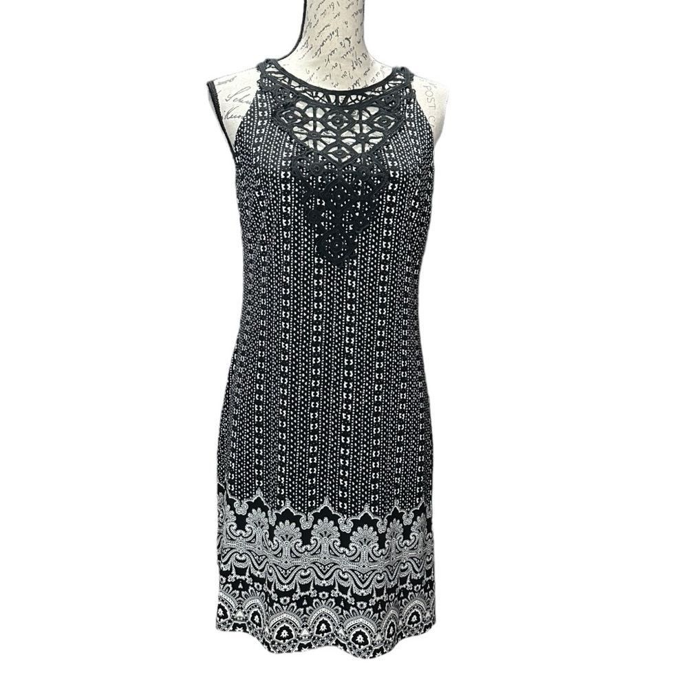 White House Black Market Crochet-Neck Printed Knit Shift Dress Size XS